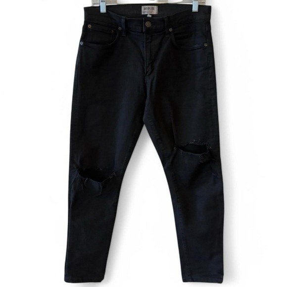Agolde Feel Good Men’s Black Ripped Knee Skinny Jeans - Picture 1 of 8